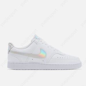 Nike White Low-Top Sneakers with Iridescent Swoosh and Heel Tab for Women